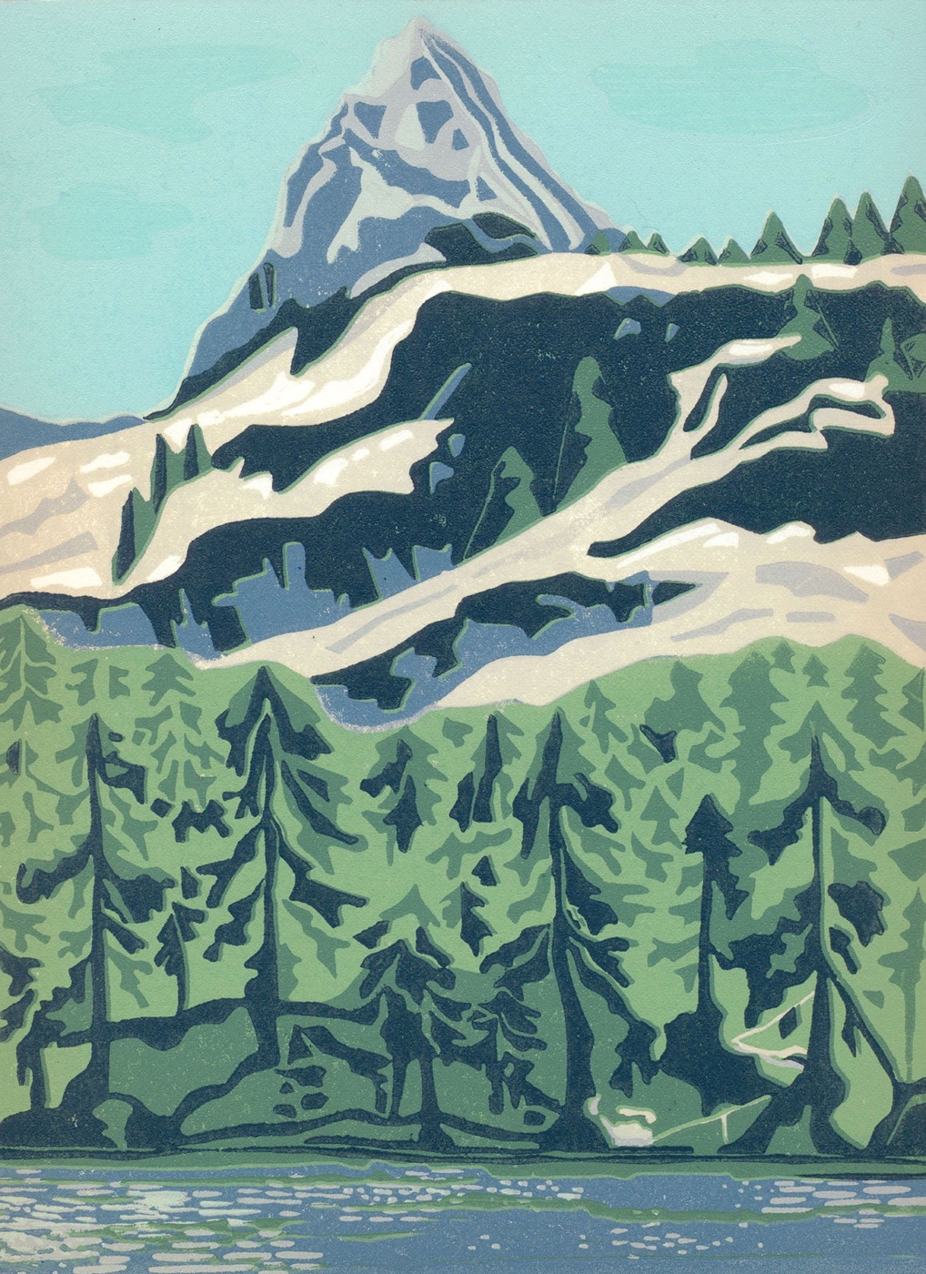 Crystal Crag, Lake George — relief print by Kate Goetz