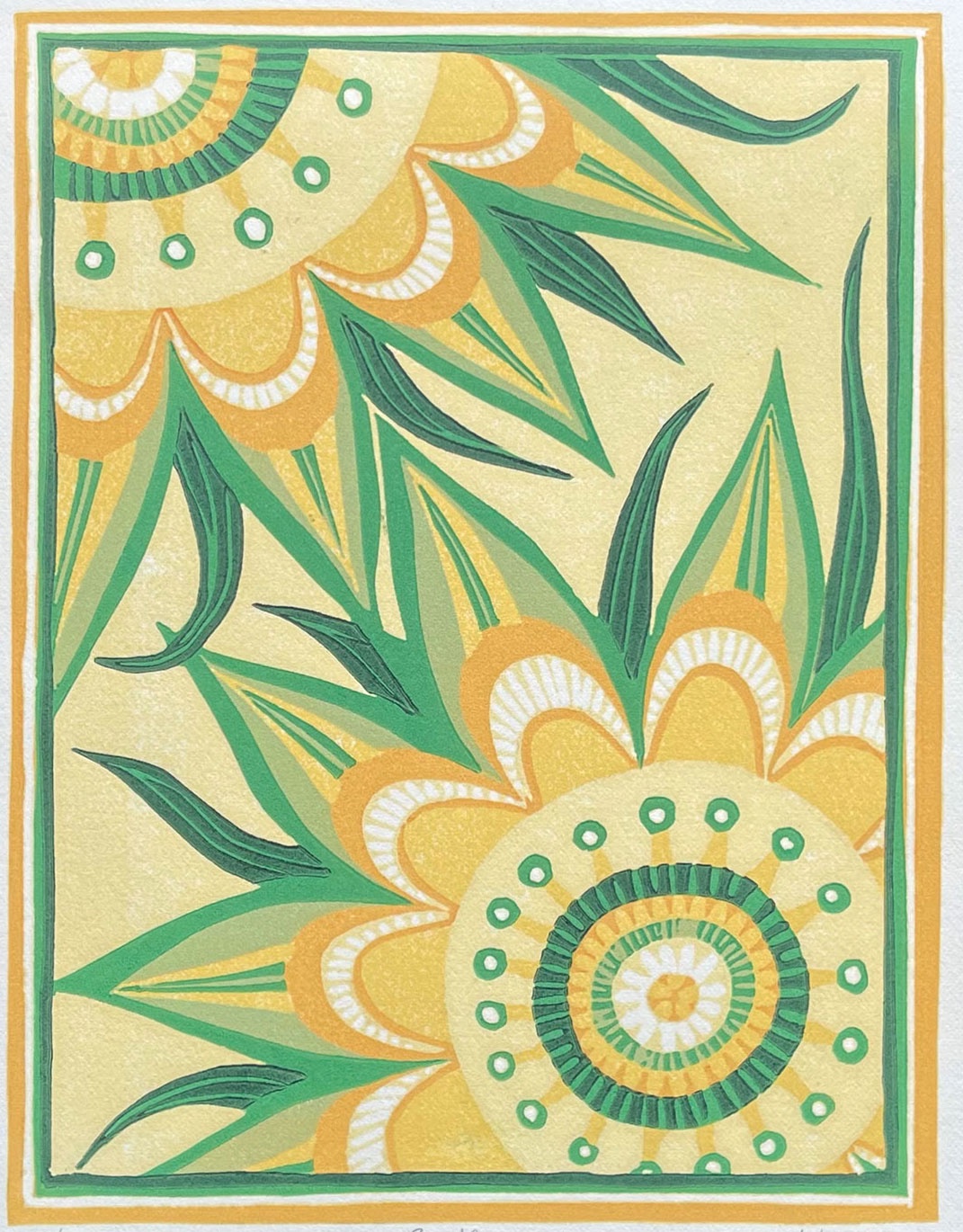 Sunflowers — relief print by Kate Goetz