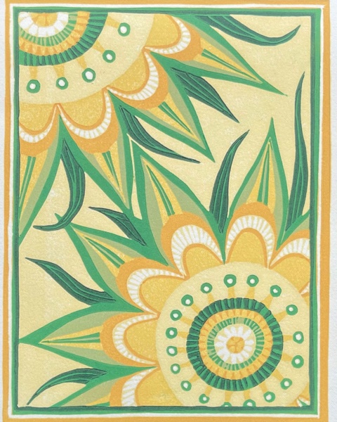Sunflowers — relief print by Kate Goetz