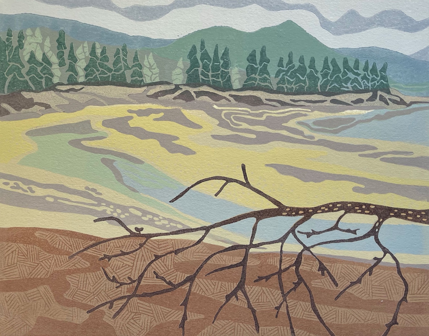 Green River, WA — relief print by Kate Goetz