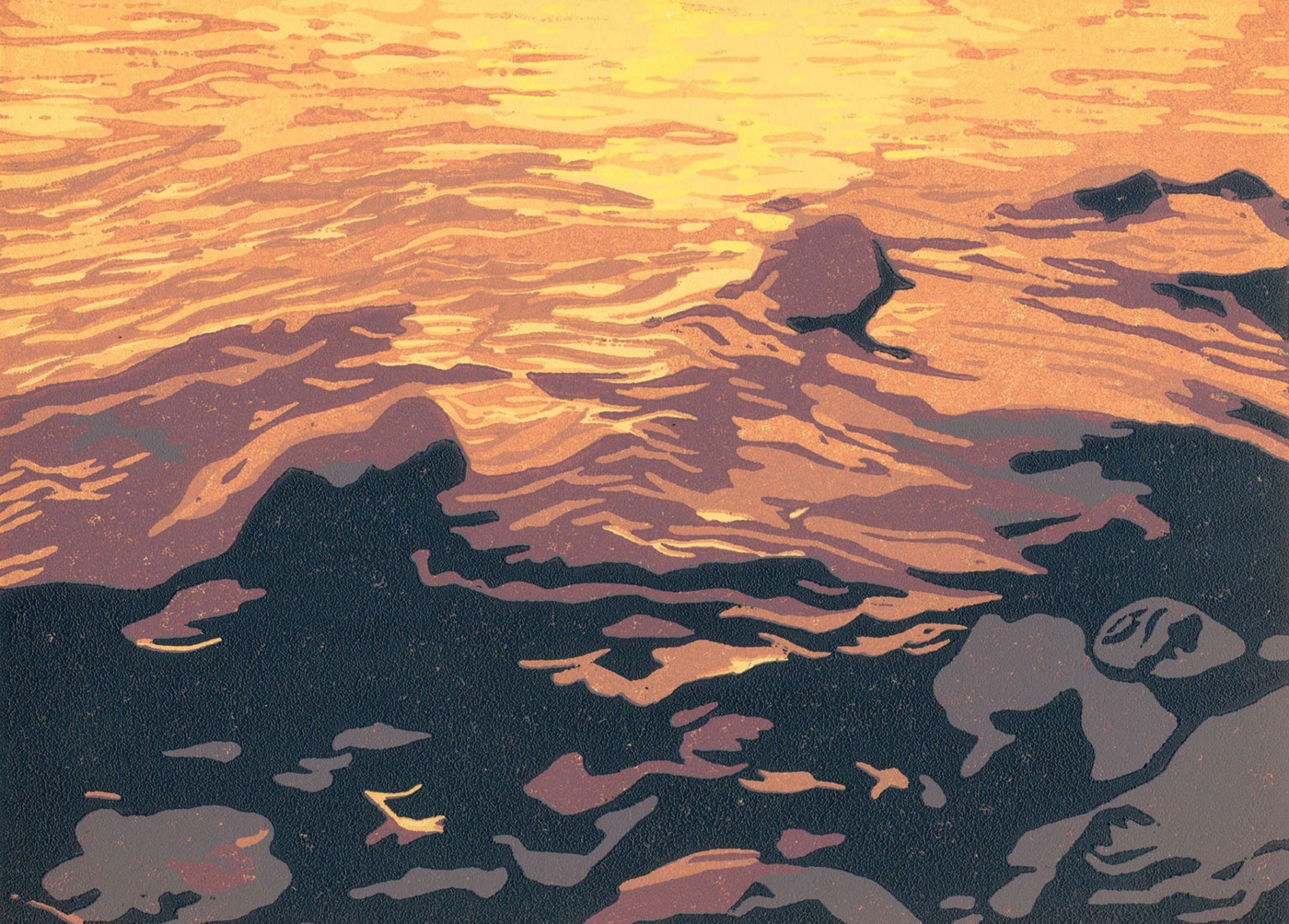 Texada Sunset, BC — relief print by Kate Goetz
