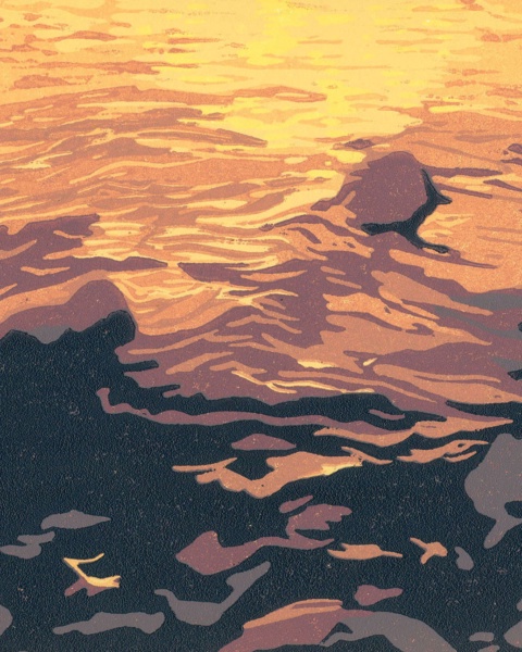 Texada Sunset, BC — relief print by Kate Goetz