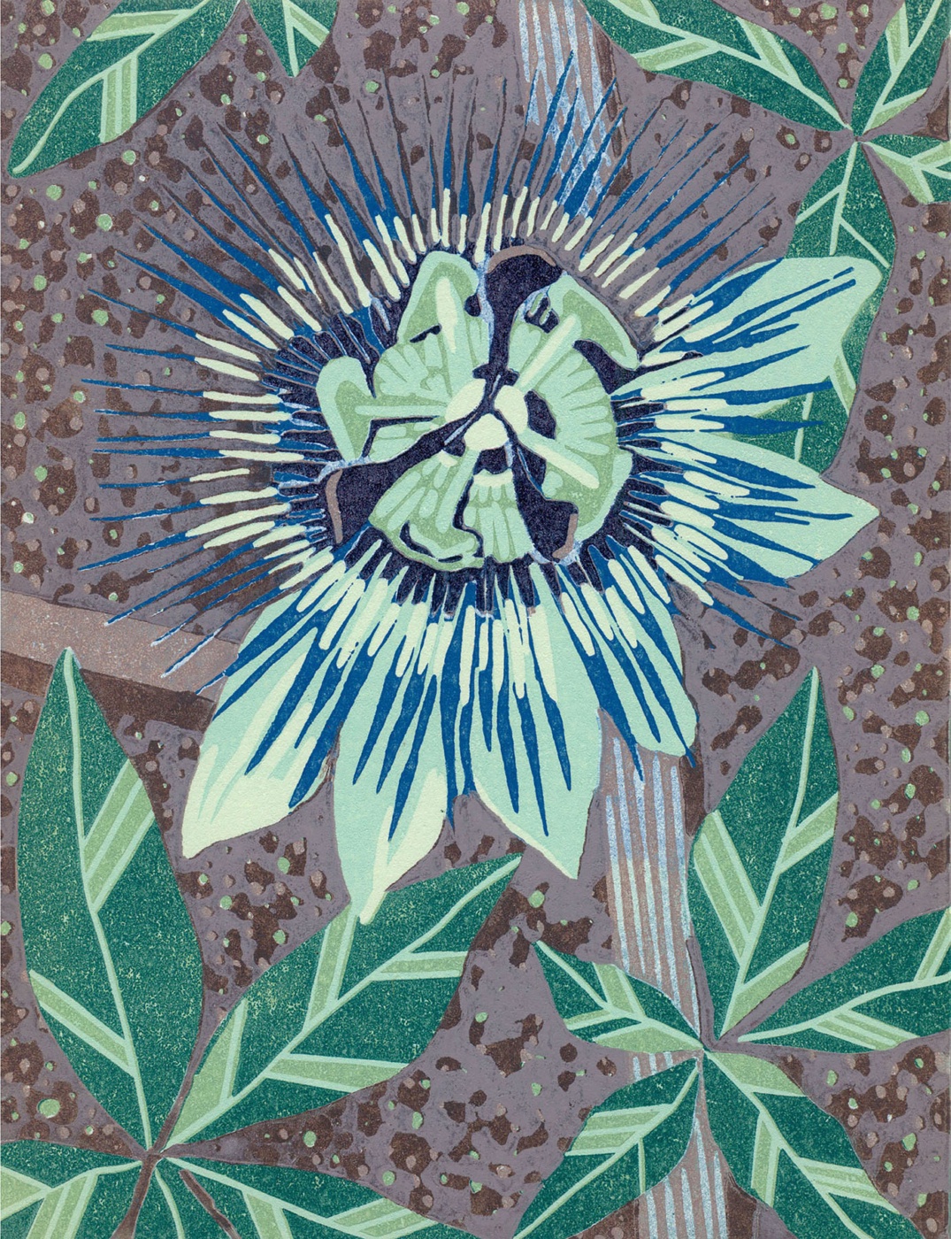 Passion Flower — relief print by Kate Goetz