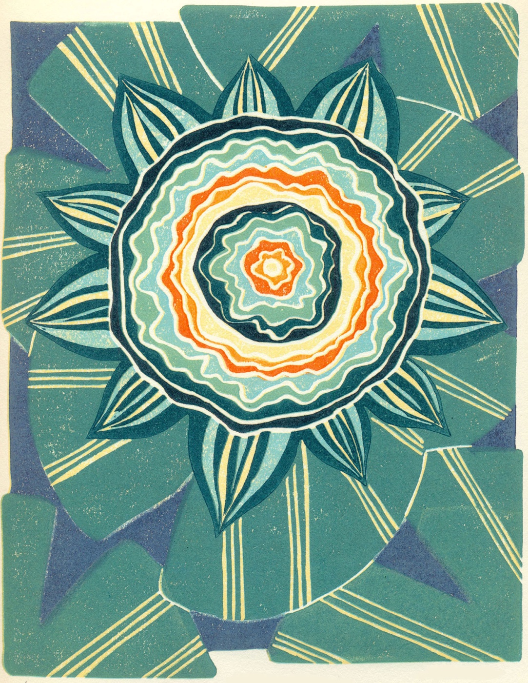 Waterlily Mandala — relief print by Kate Goetz