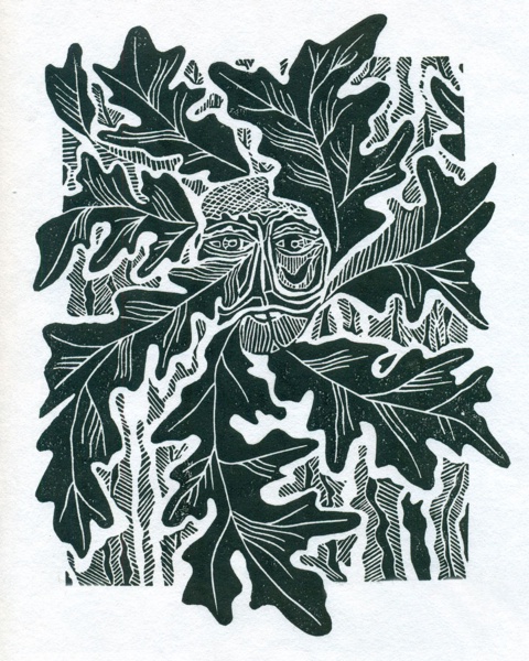 Jack in the Green — relief print by Kate Goetz