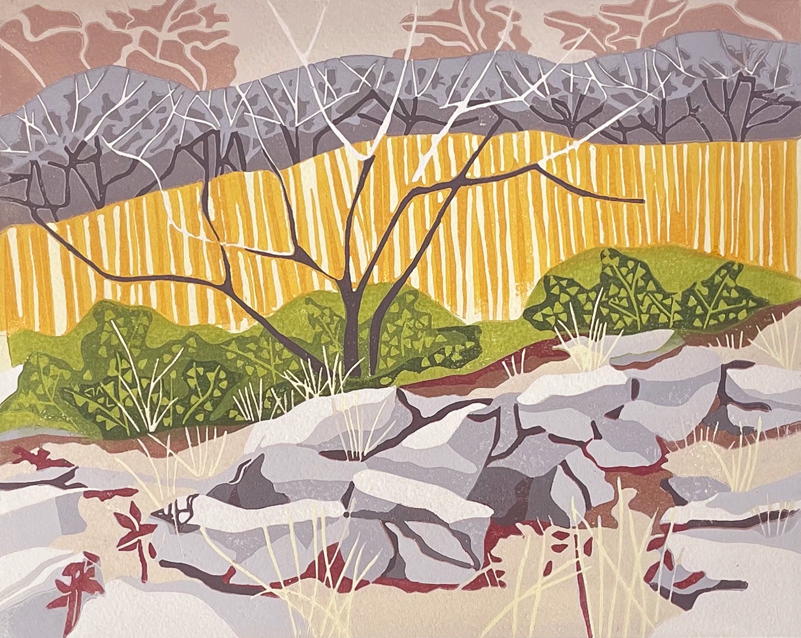 Where Peace Reigns — relief print by Kate Goetz