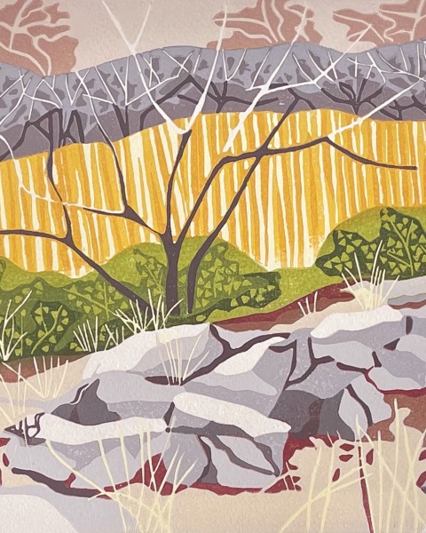 Where Peace Reigns — relief print by Kate Goetz