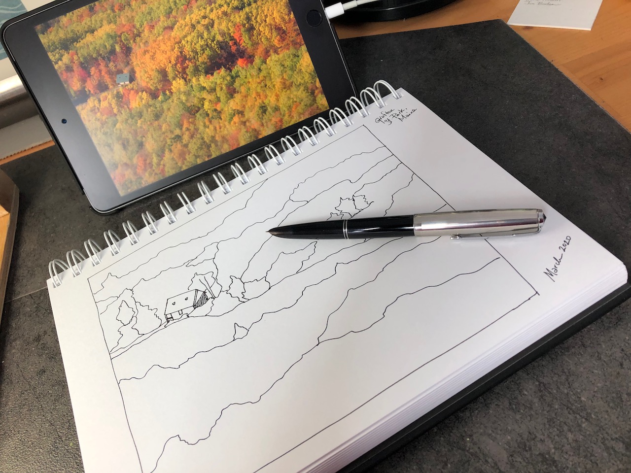 A sketch in India ink, drawn with a fountain pen