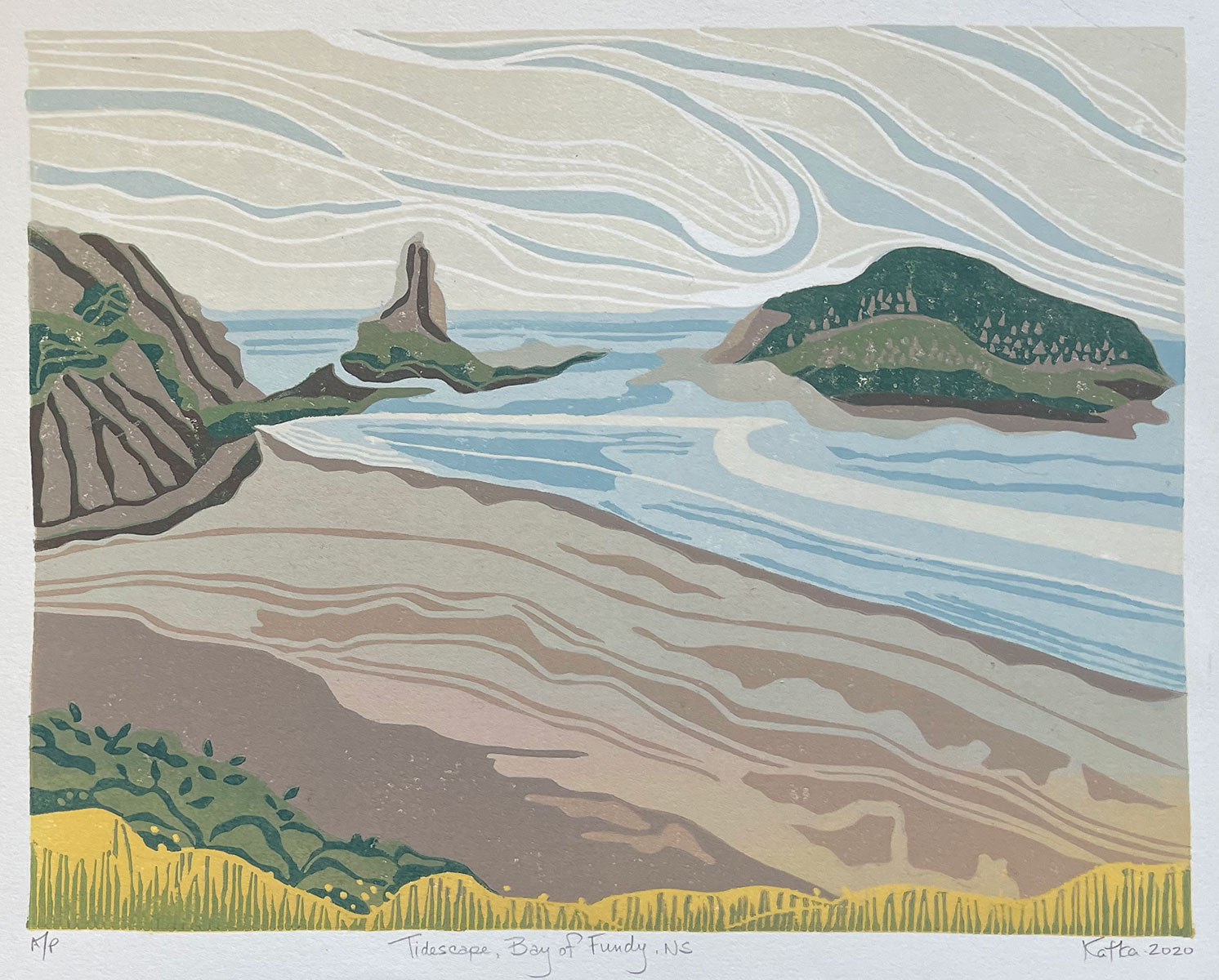 Tidescape, Bay of Fundy, NS — relief print by Kate Goetz