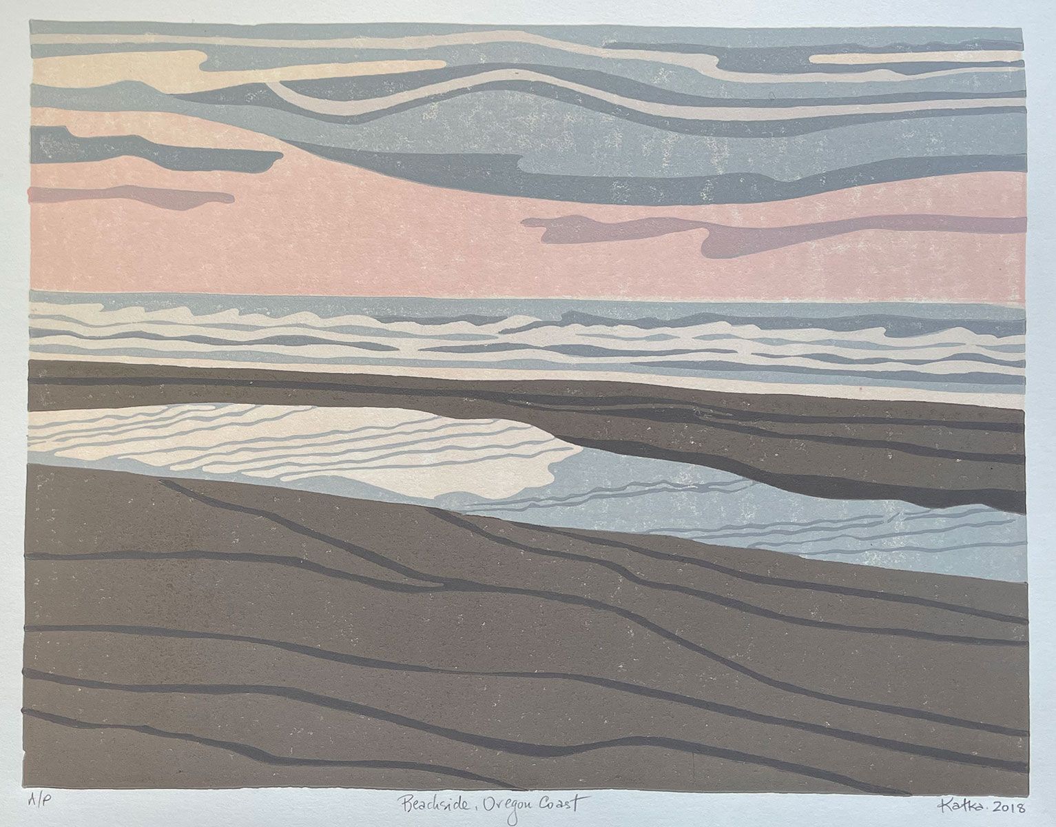 Beachside, Oregon Coast — relief print by Kate Goetz