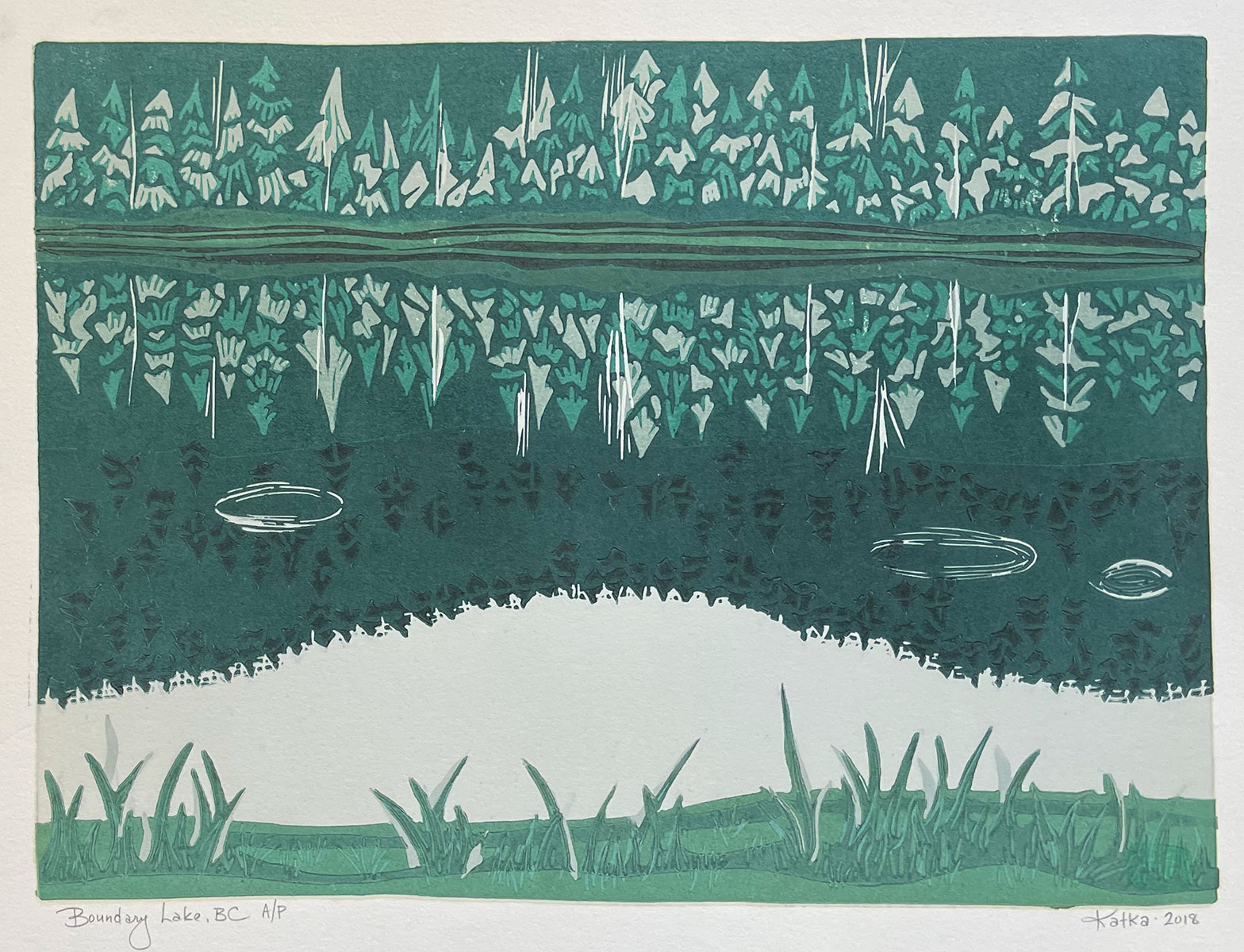 Boundary Lake, BC — relief print by Kate Goetz