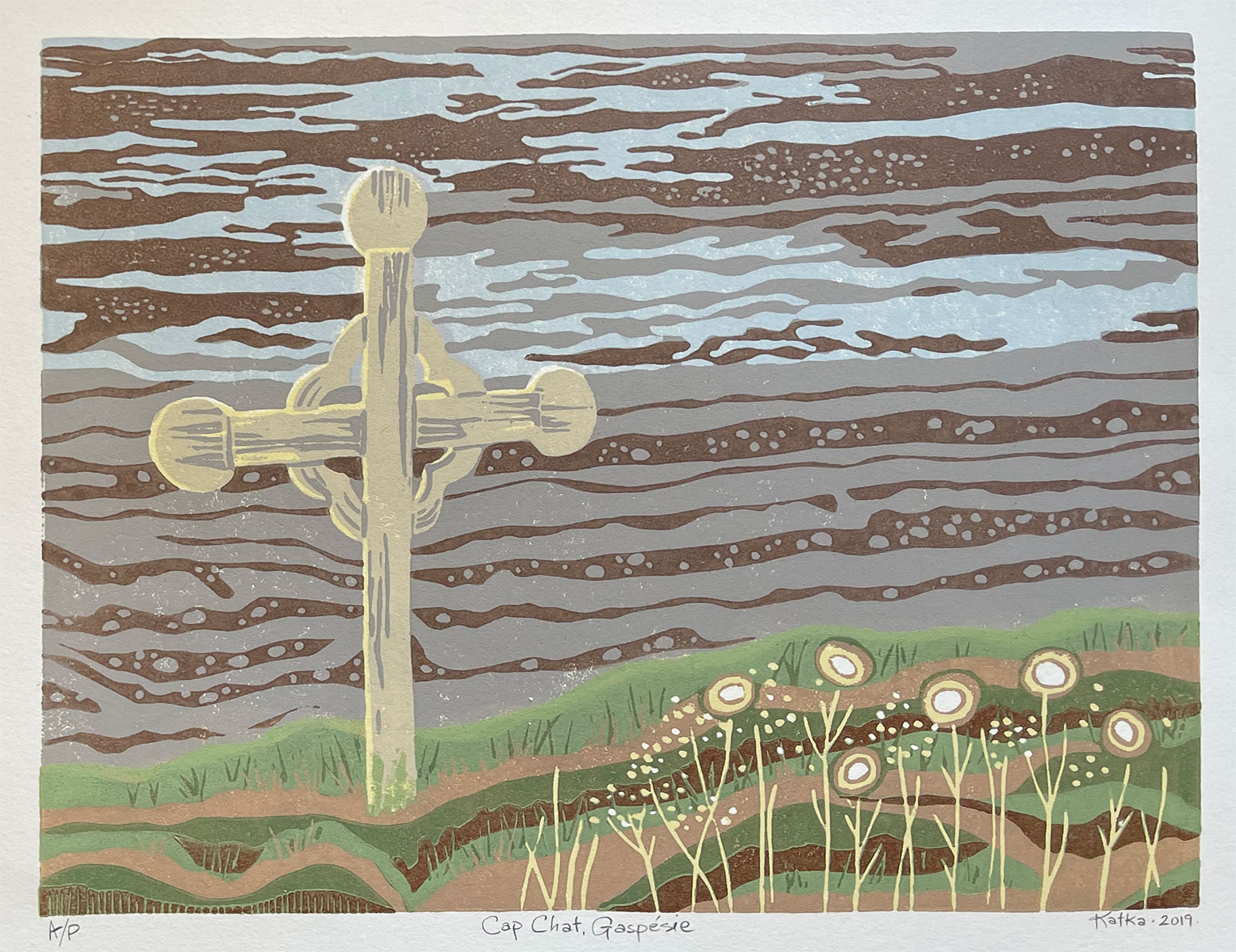 Cap Chat, Gaspésie — relief print by Kate Goetz