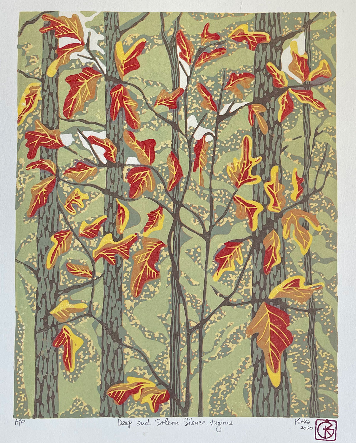 Deep and Solemn Silence — relief print by Kate Goetz