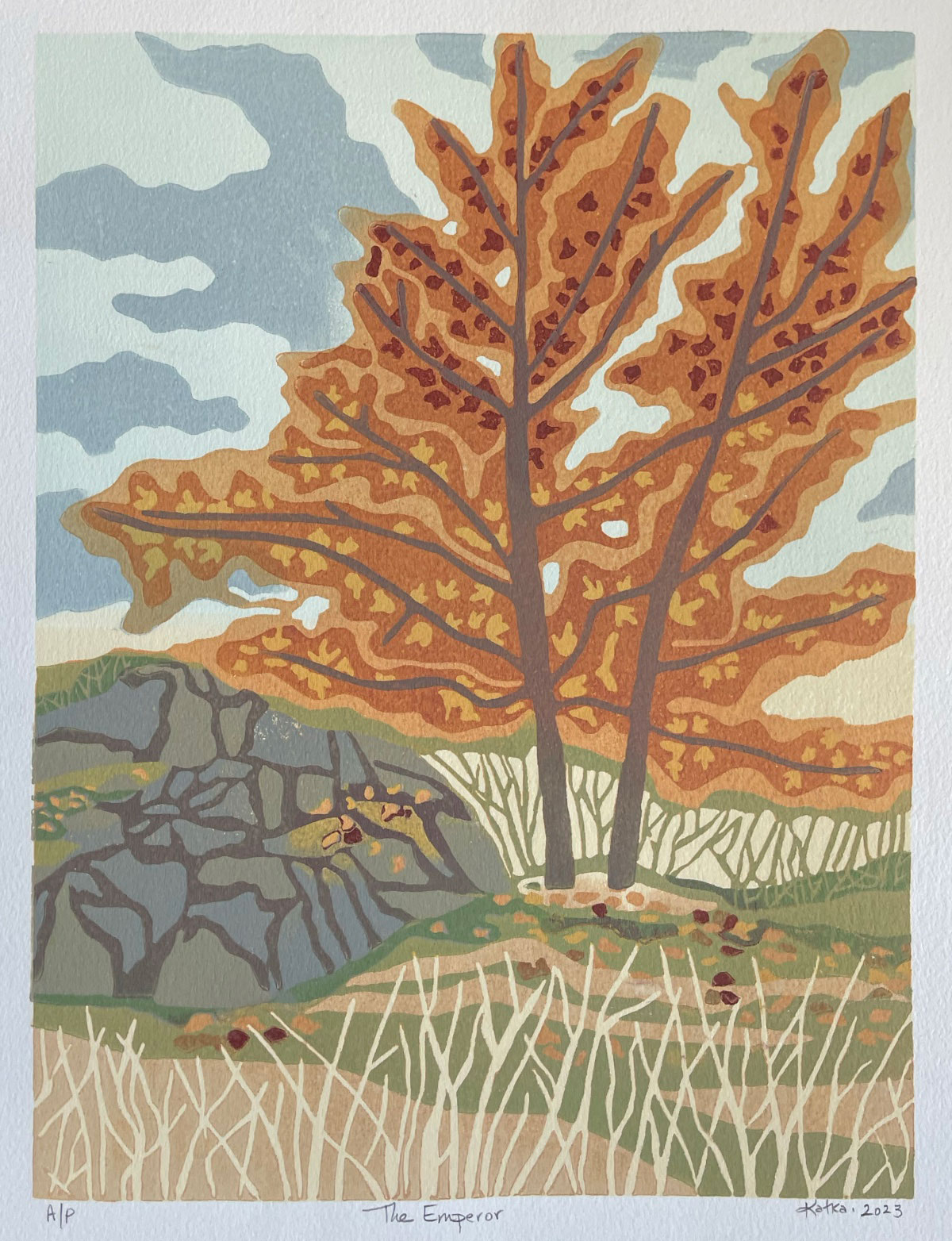 The Emperor — relief print by Kate Goetz