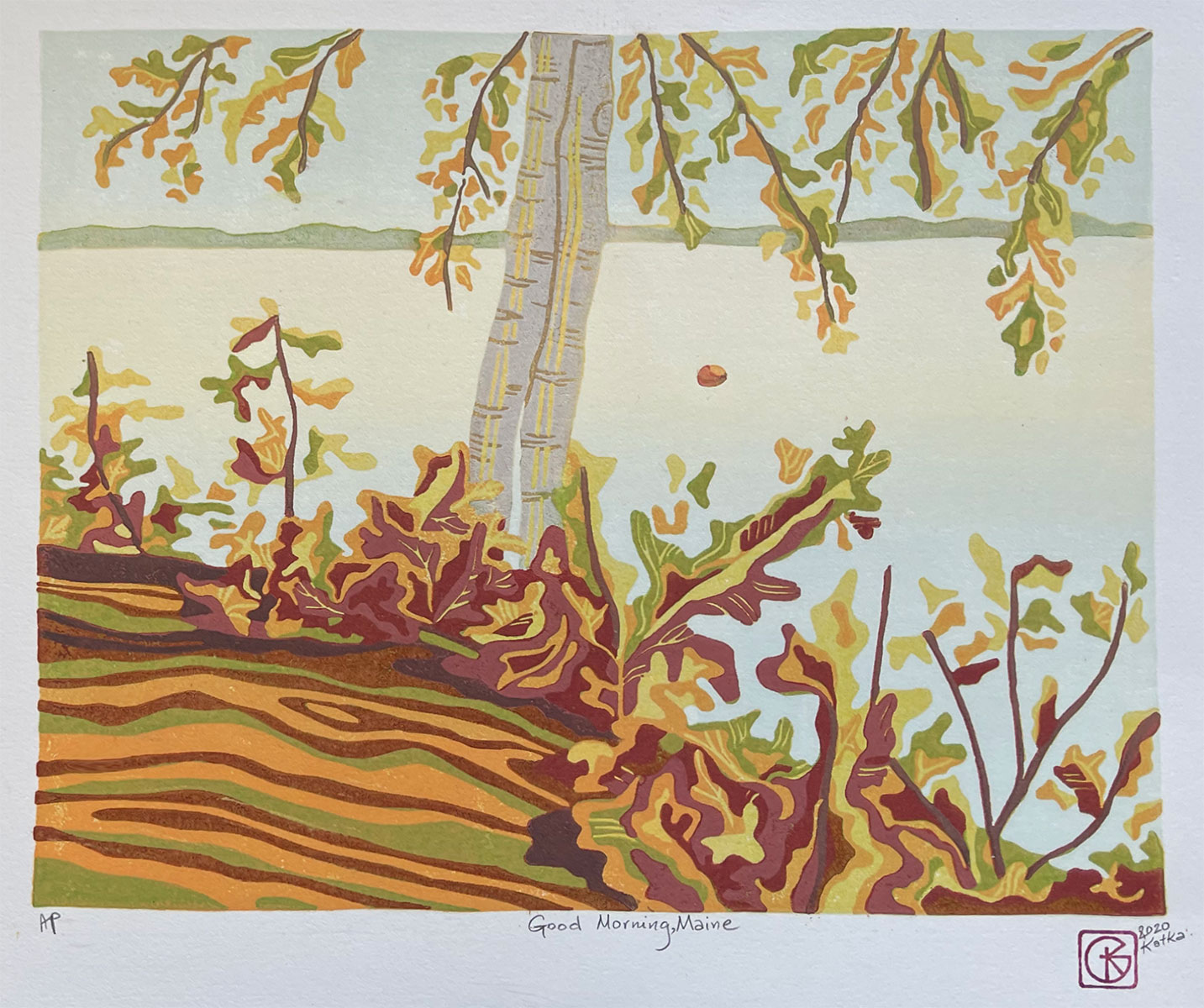 Good Morning, Maine — relief print by Kate Goetz