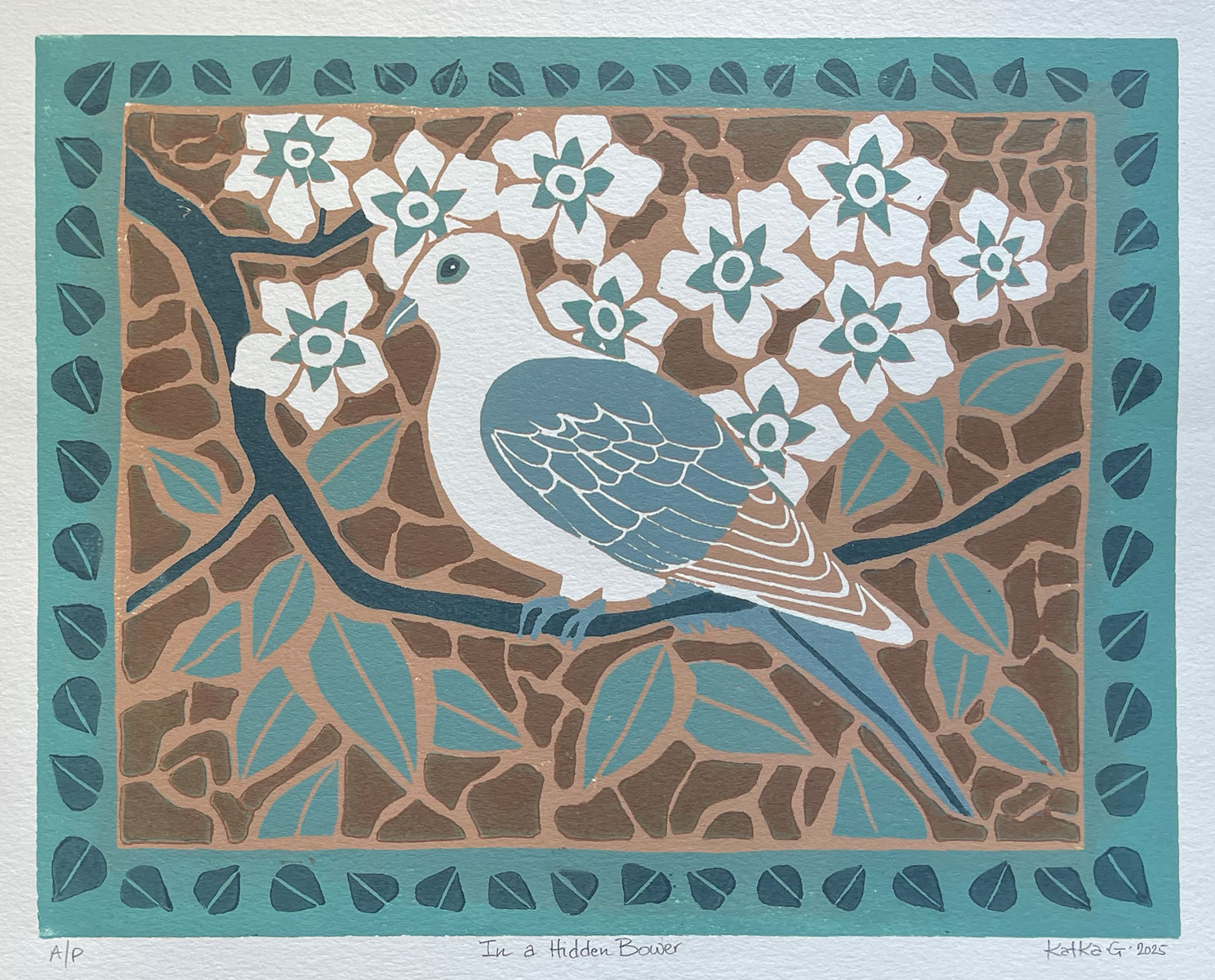 In a Hidden Bower — relief print by Kate Goetz