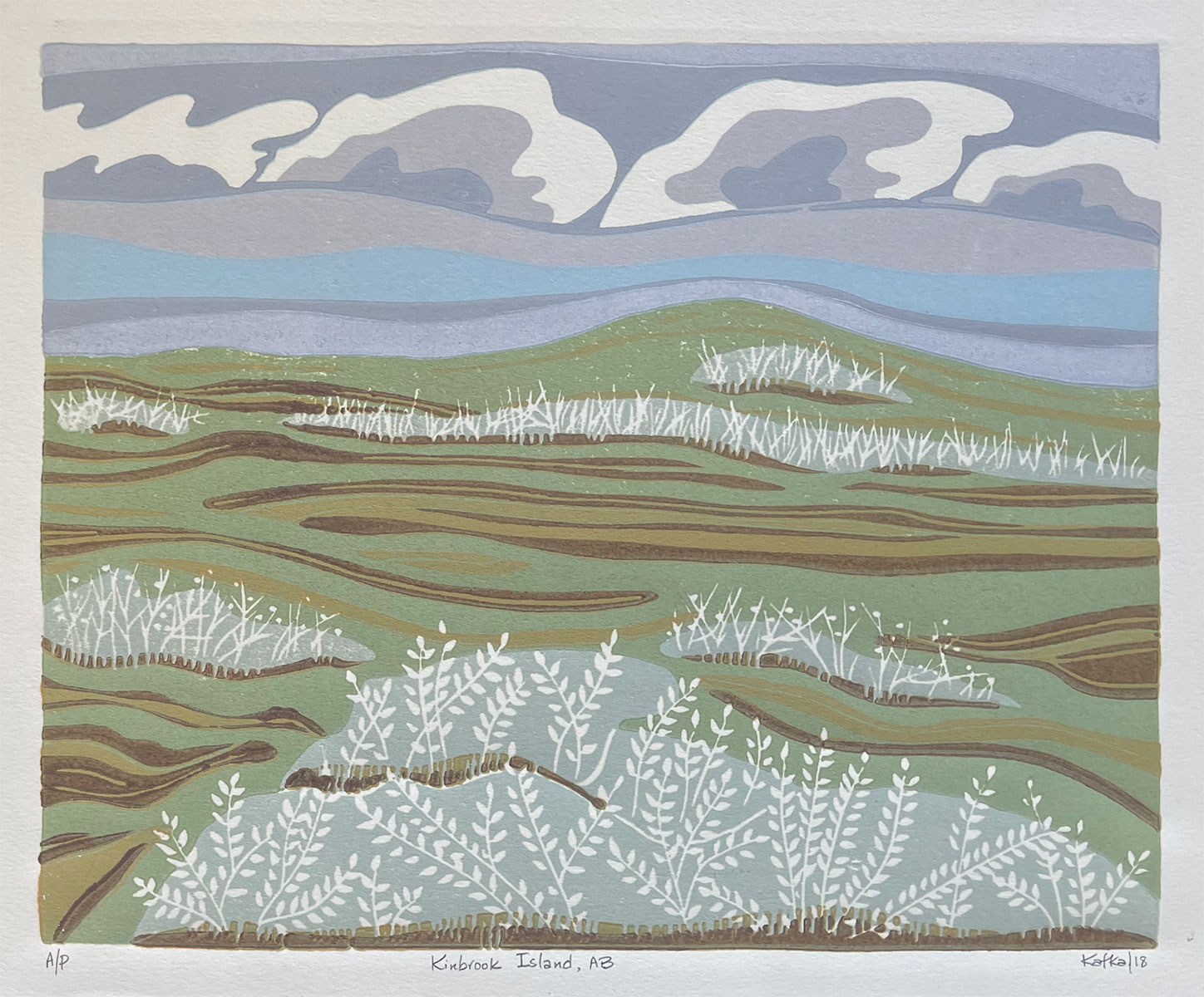 Kinbrook Island, Alberta — relief print by Kate Goetz