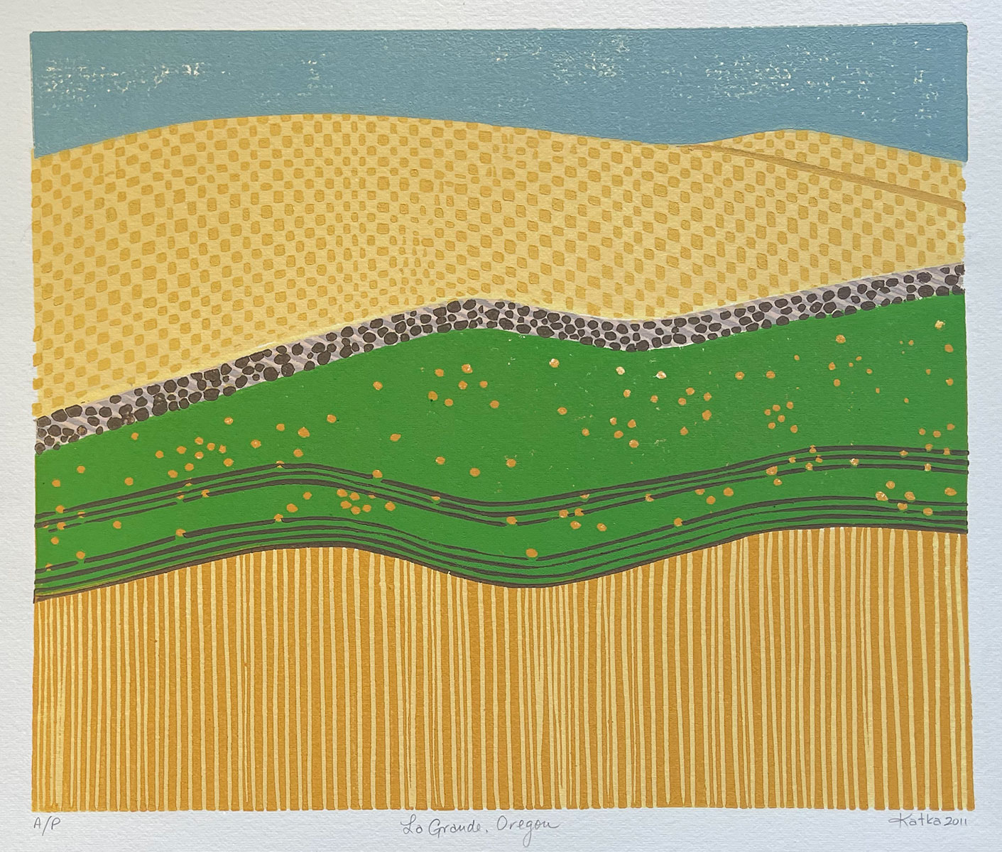 La Grande, Oregon — relief print by Kate Goetz