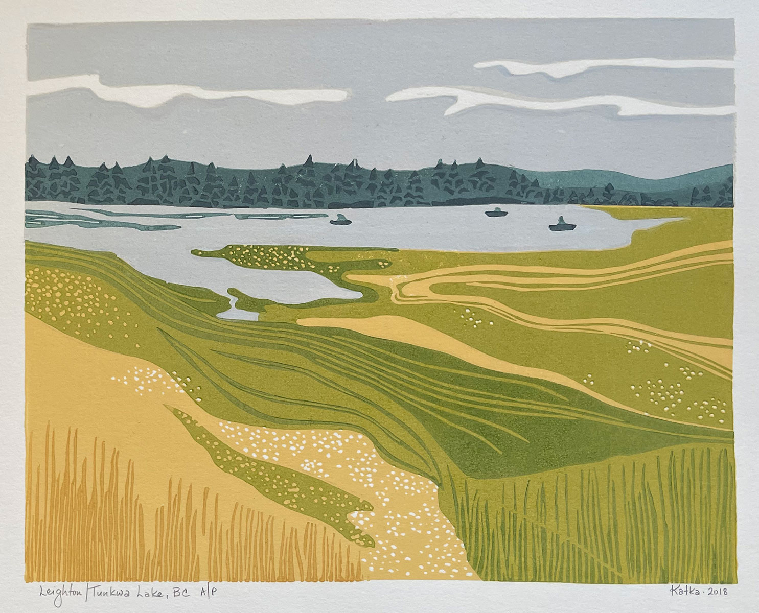 Leighton Lake, BC — relief print by Kate Goetz