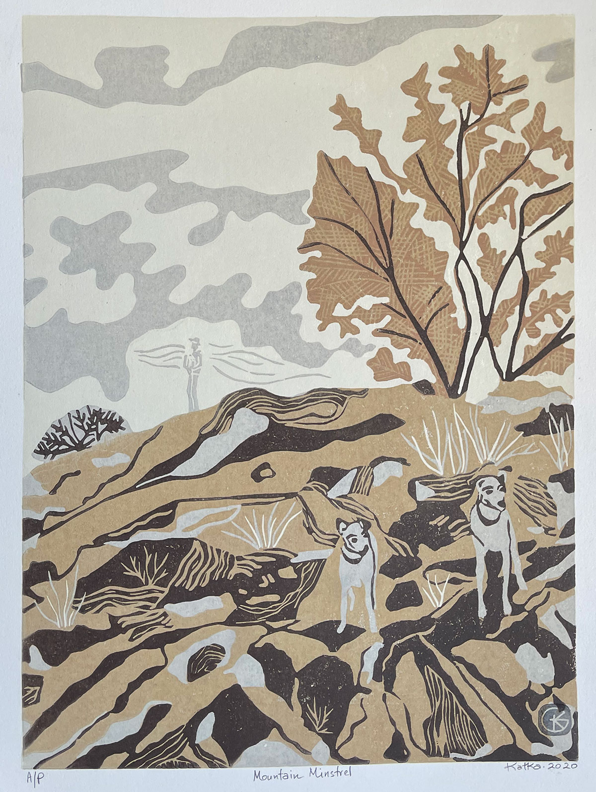 Mountain Minstrel — relief print by Kate Goetz