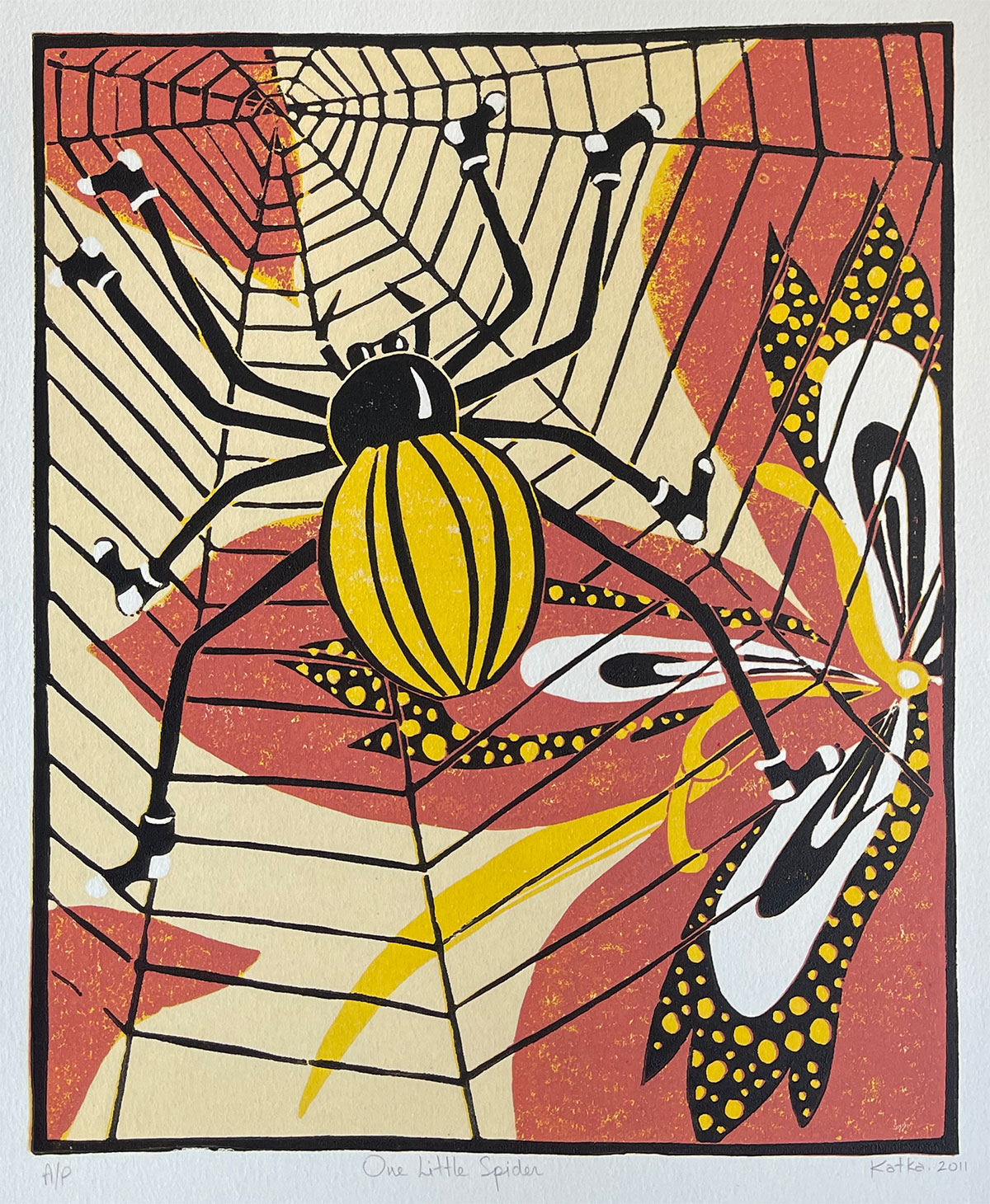 One Little Spider — relief print by Kate Goetz