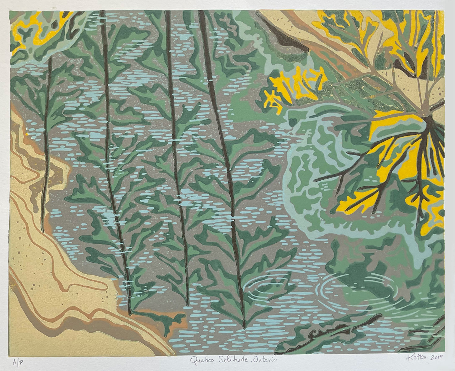 Quetico Solitude — relief print by Kate Goetz