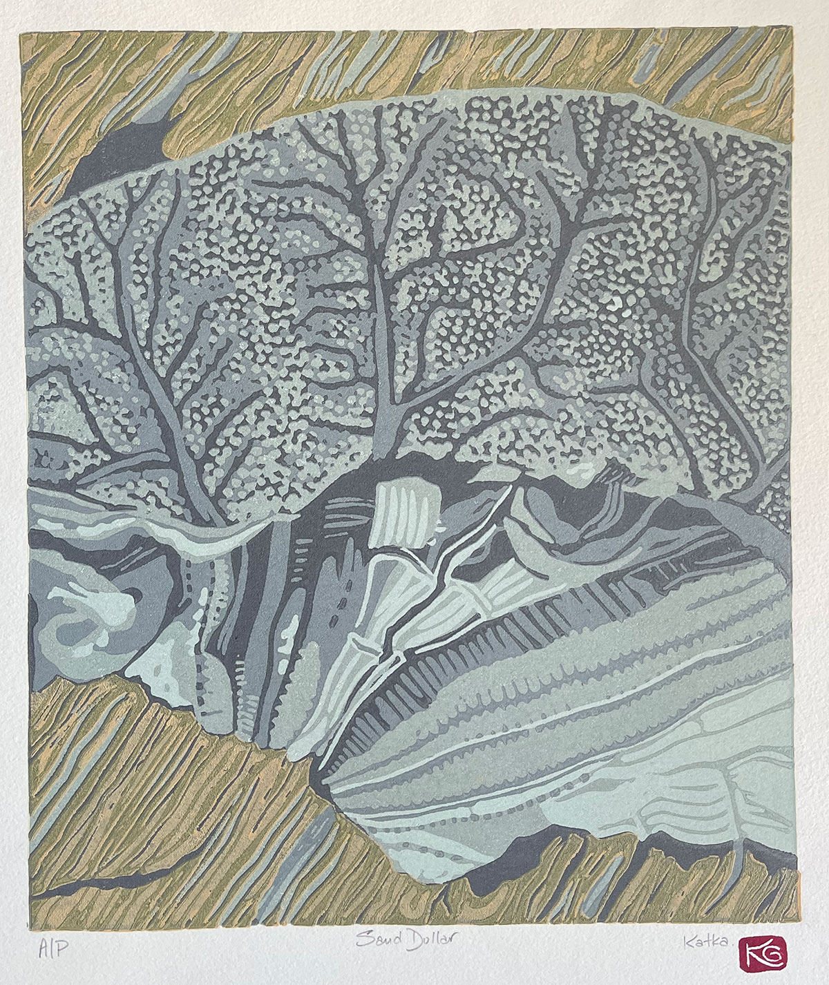 Sand Dollar — relief print by Kate Goetz