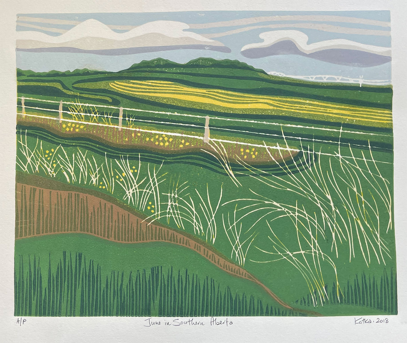 June in Southern Alberta — relief print by Kate Goetz
