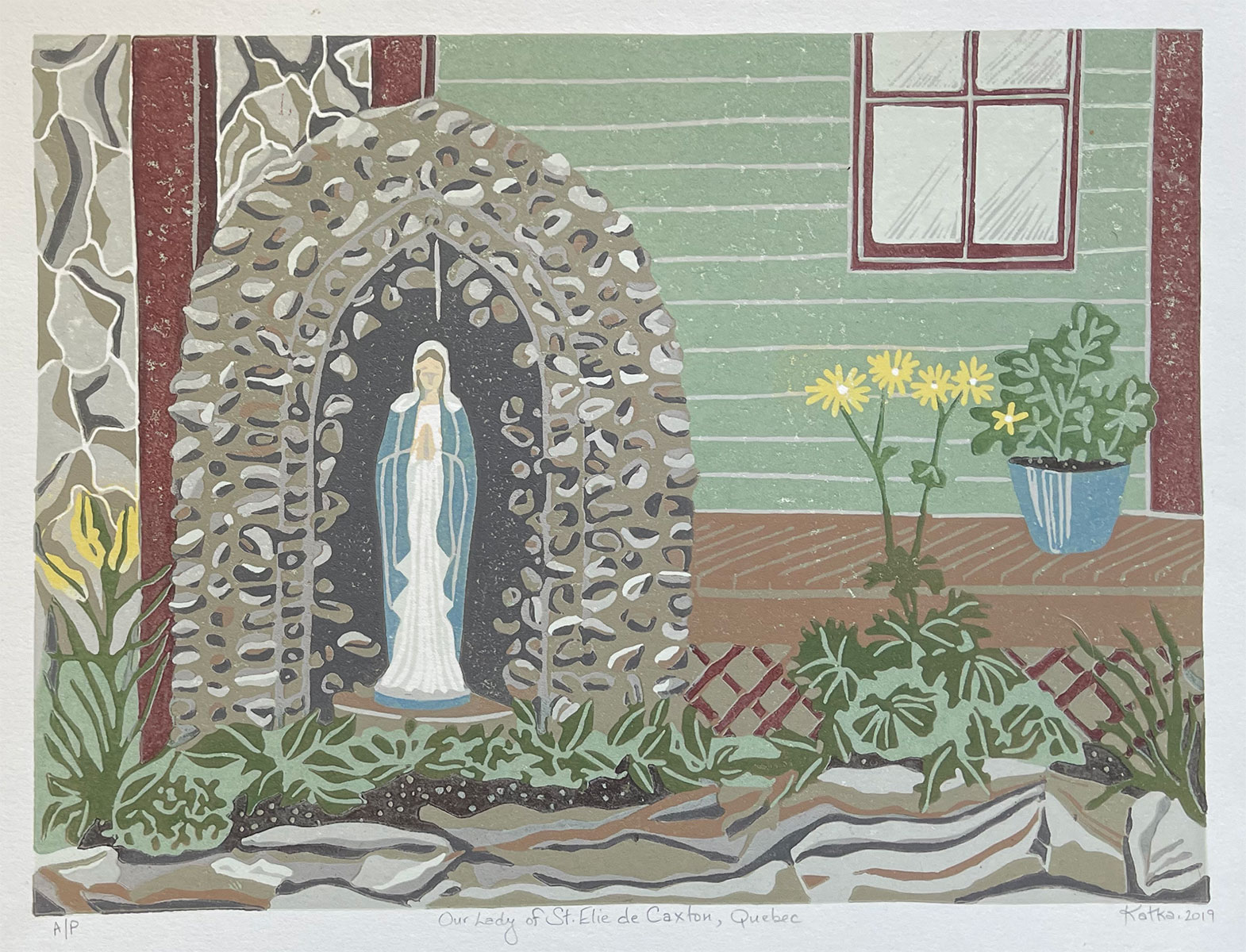 Our Lady of St. Elie de Caxton, QC — relief print by Kate Goetz