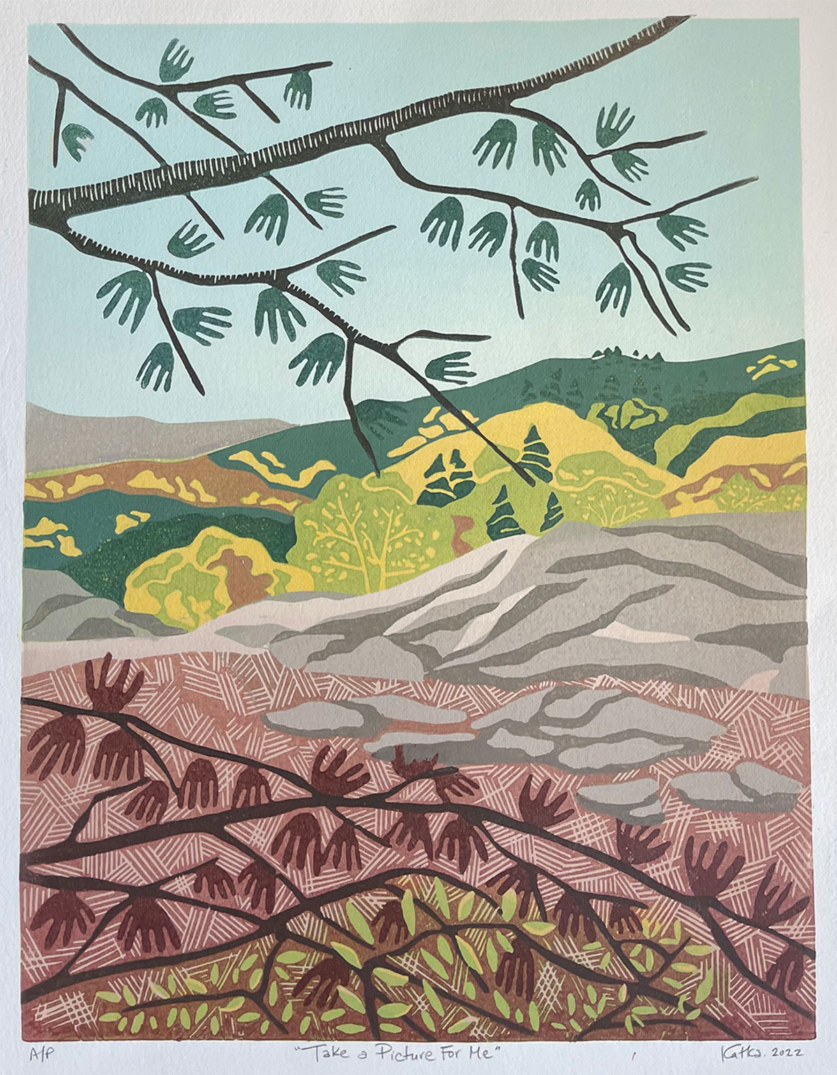 Take a Picture For Me — relief print by Kate Goetz
