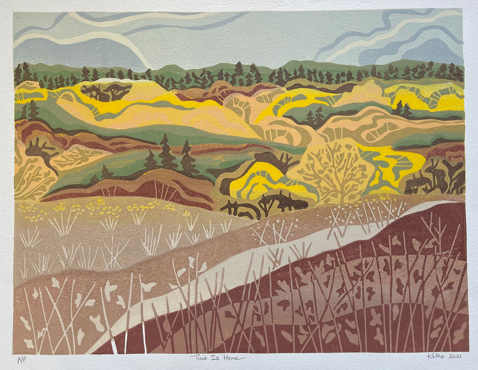 This Is Home — relief print by Kate Goetz