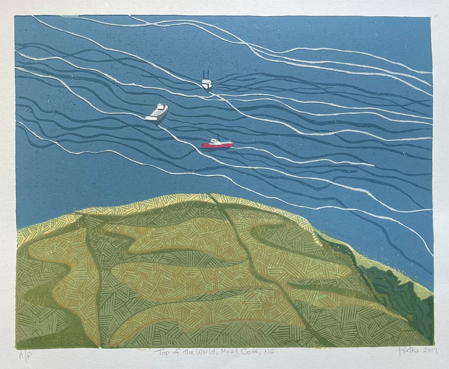 Top of the World, Meat Cove, NS — relief print by Kate Goetz