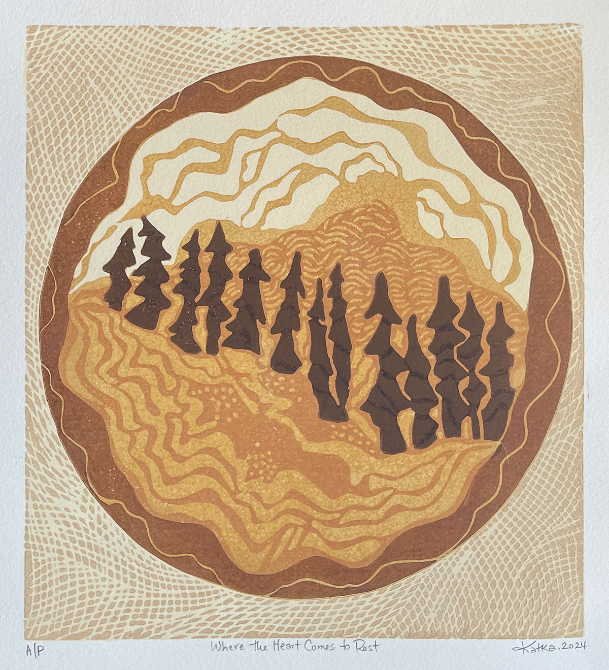 Where the Heart Comes to Rest — relief print by Kate Goetz