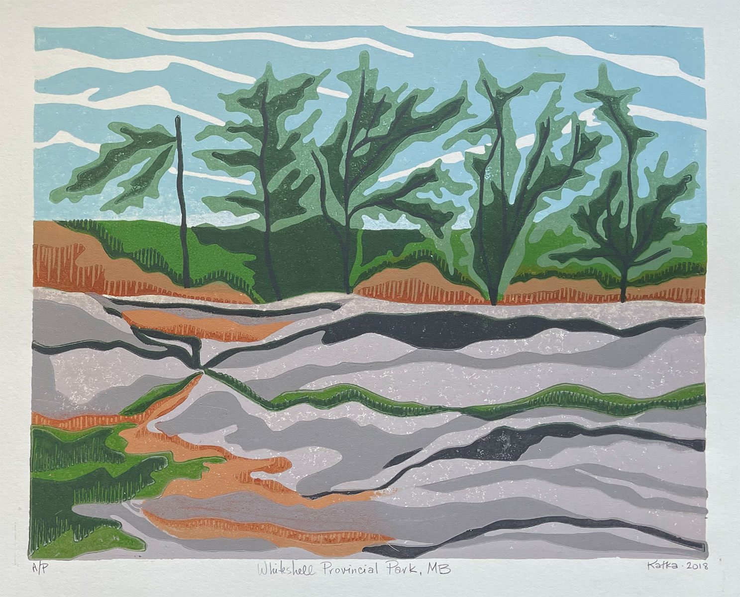 Whiteshell Provincial Park, Manitoba — relief print by Kate Goetz
