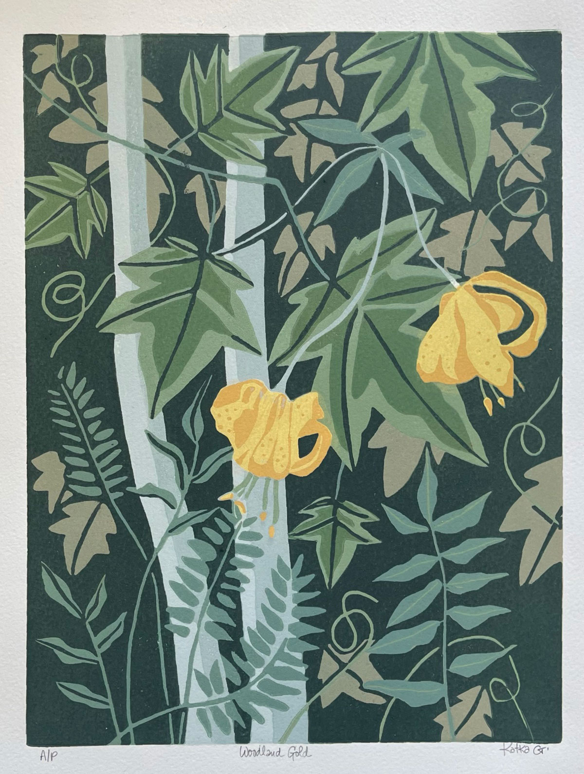 Woodland Gold — relief print by Kate Goetz