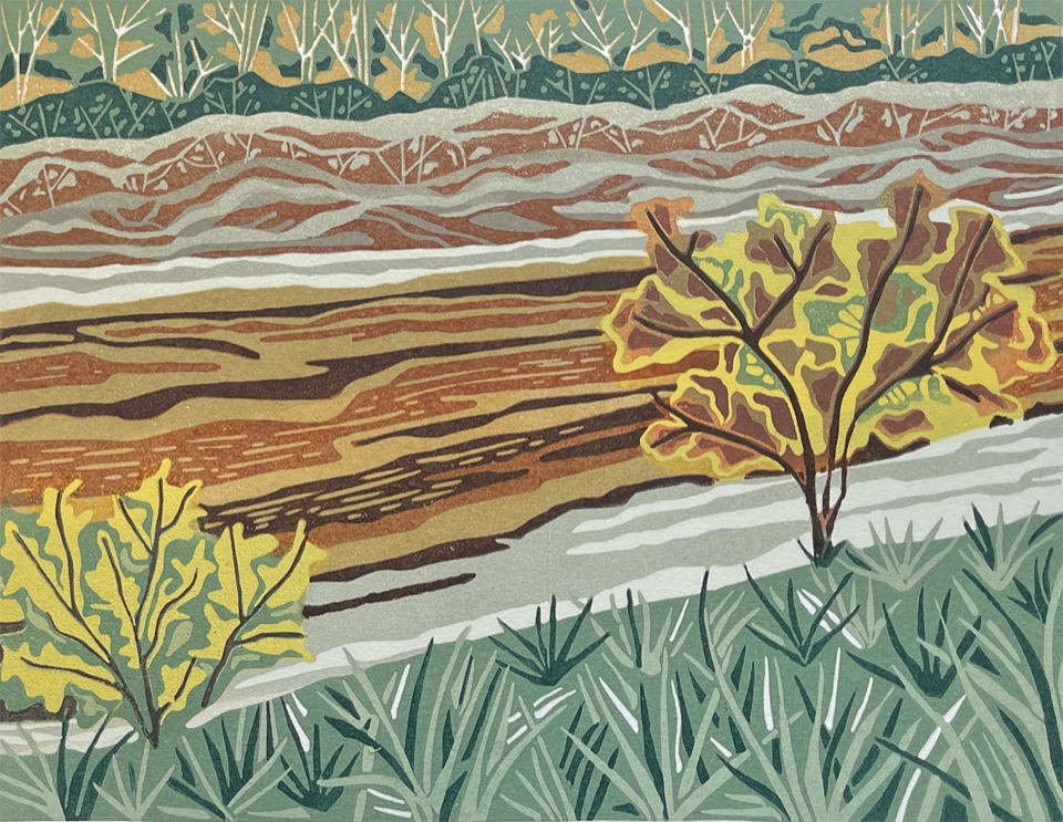 Alligator River — relief print by Kate Goetz