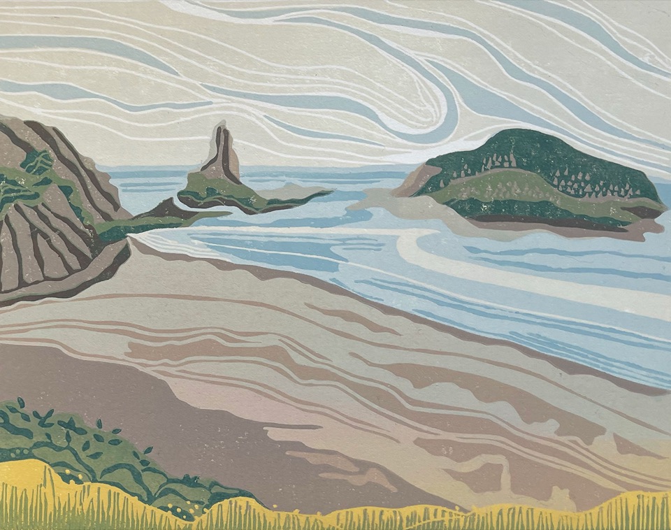 Tidescape, Bay of Fundy, NS — relief print by Kate Goetz