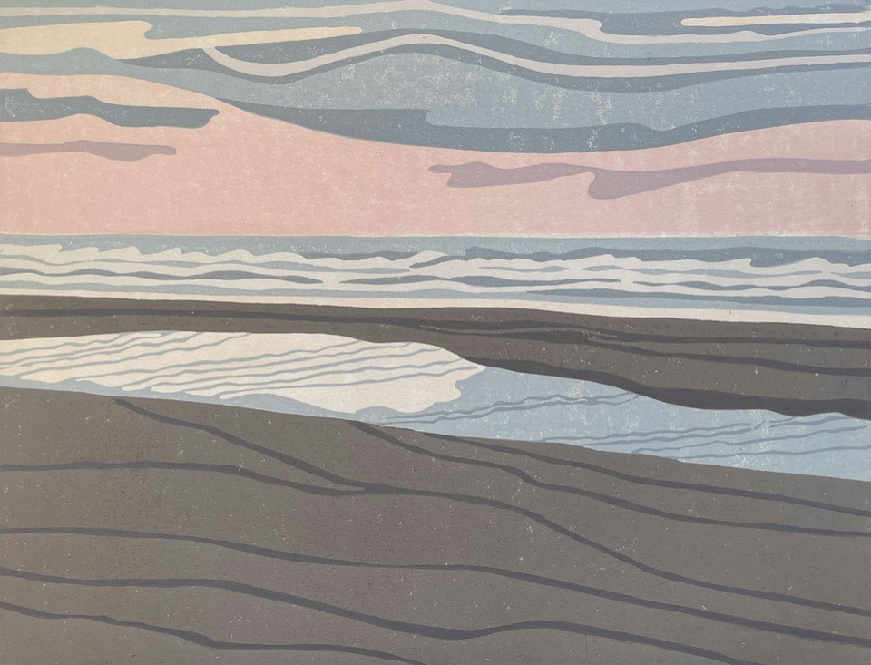 Beachside, Oregon Coast — relief print by Kate Goetz