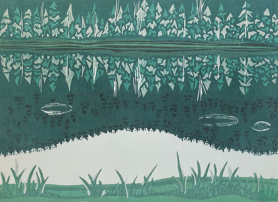 Boundary Lake, BC — relief print by Kate Goetz