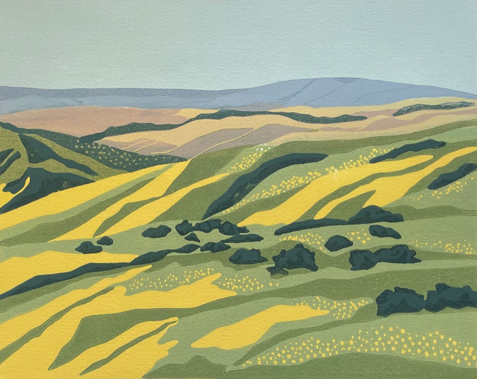 In the Gold, Carrizo Plain, CA — relief print by Kate Goetz