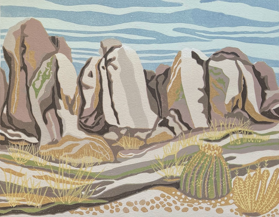 Morning Mood, City of Rock, NM — relief print by Kate Goetz