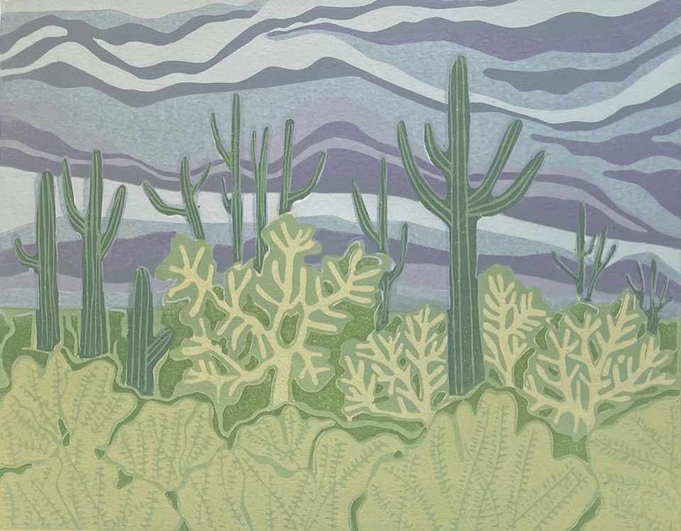 The Colour of Spring, AZ — relief print by Kate Goetz