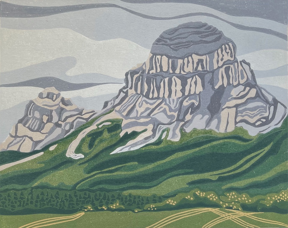 Crowsnest Pass, Alberta — relief print by Kate Goetz