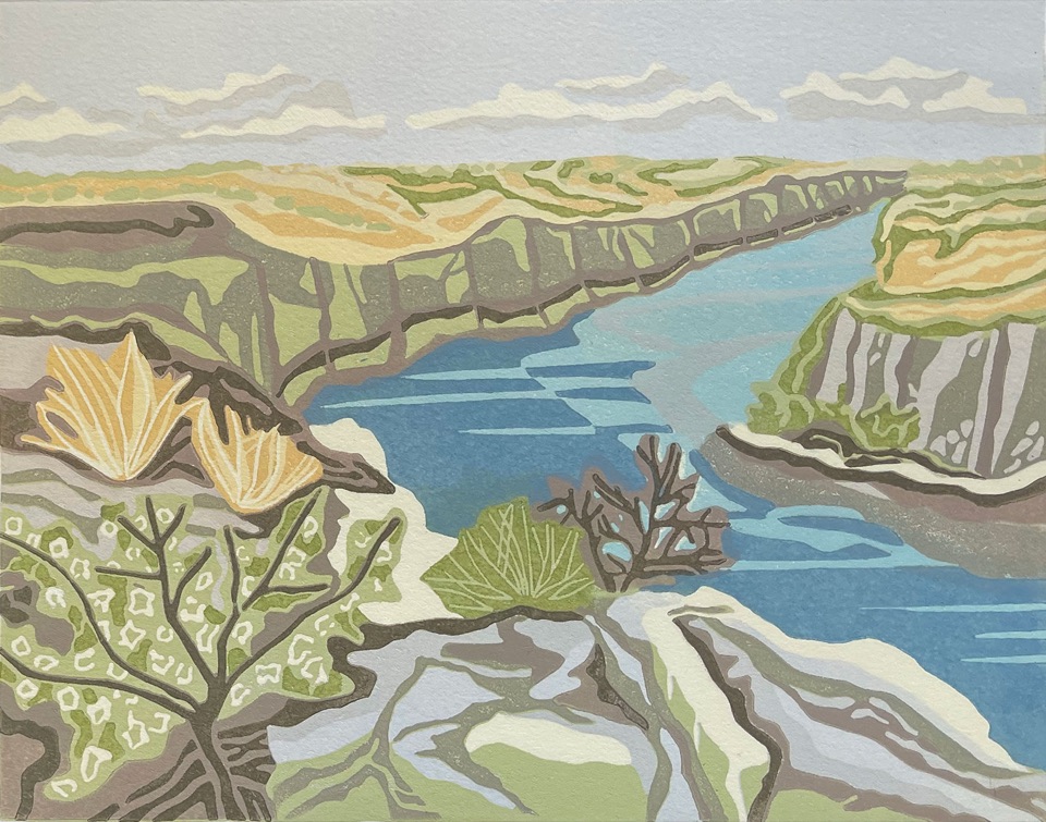 The Deep Blue Heart of Texas — relief print by Kate Goetz