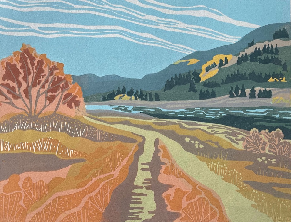 Down by the River — relief print by Kate Goetz