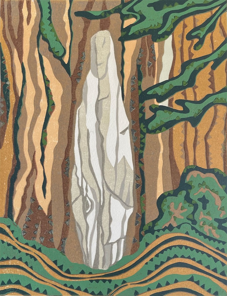 Driftwood Madonna — relief print by Kate Goetz