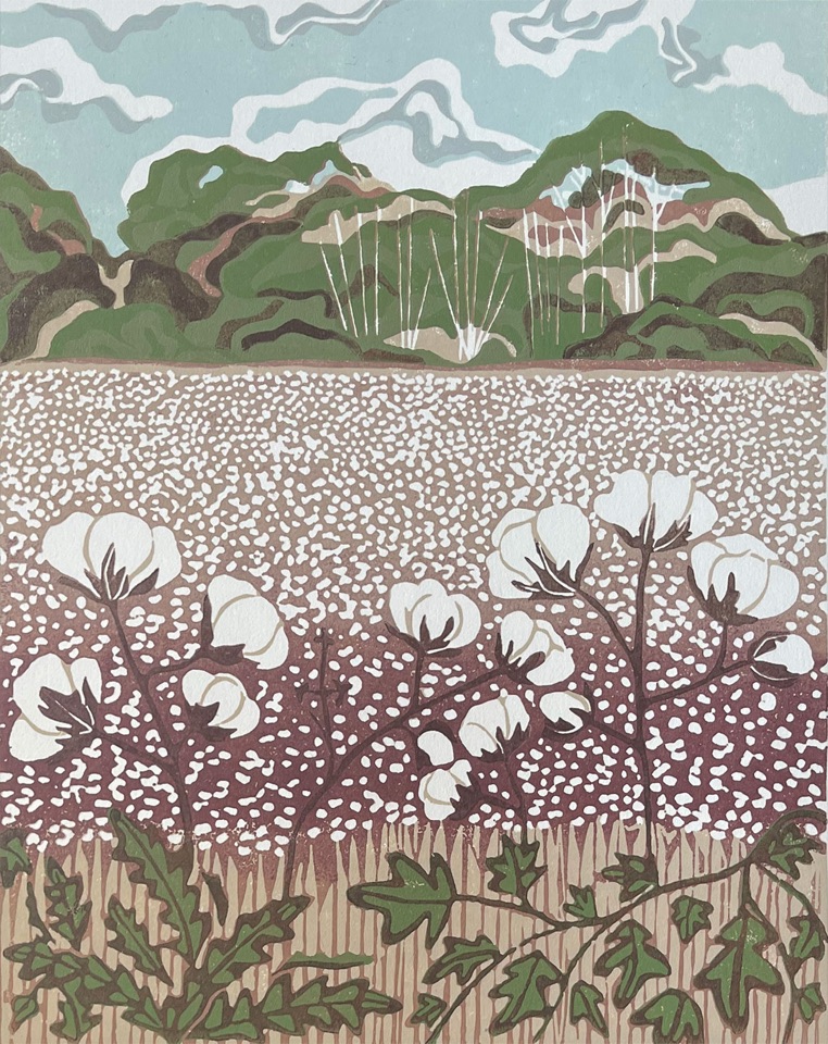 For the Love of Cotton — relief print by Kate Goetz
