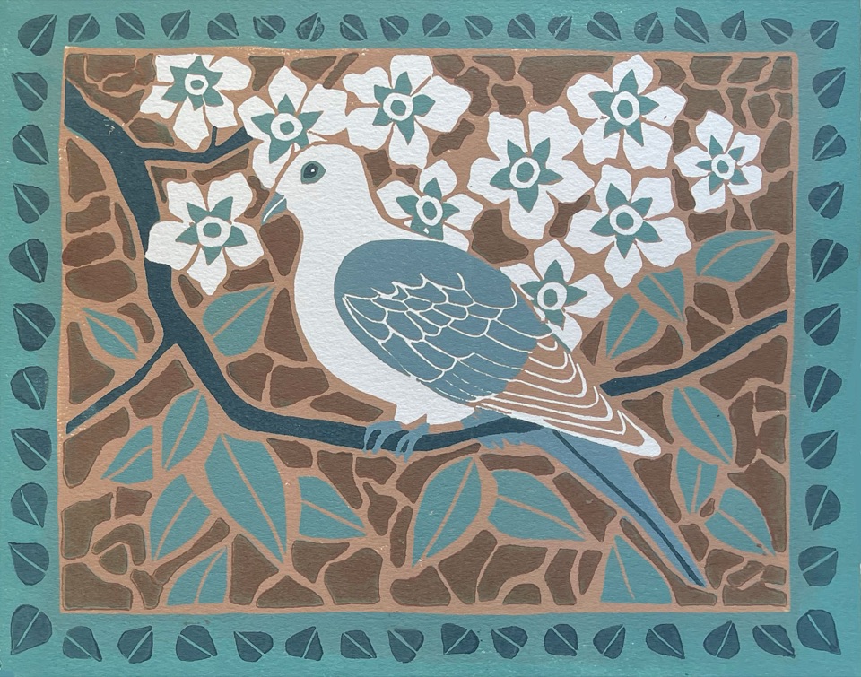 In a Hidden Bower — relief print by Kate Goetz