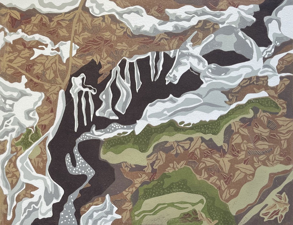 The Lair of the Ice Serpent — relief print by Kate Goetz