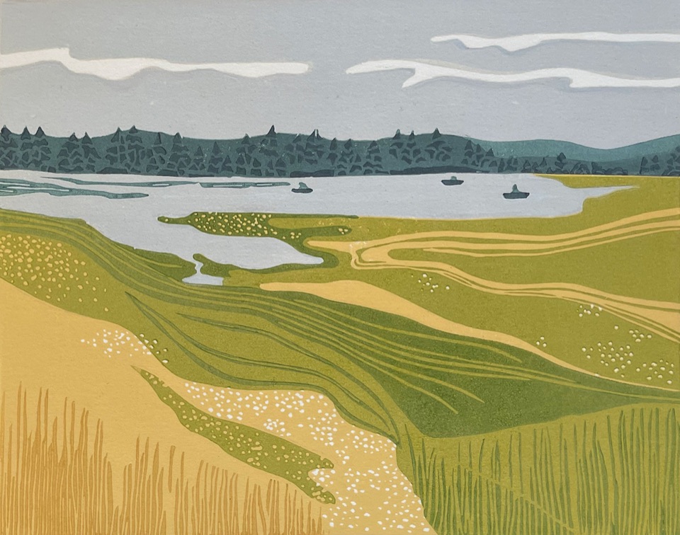 Leighton Lake, BC — relief print by Kate Goetz
